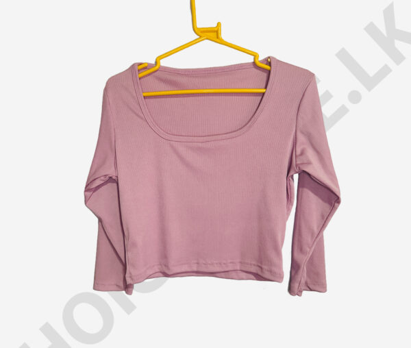 Square Neck Long Sleeve Crop Top Black Color