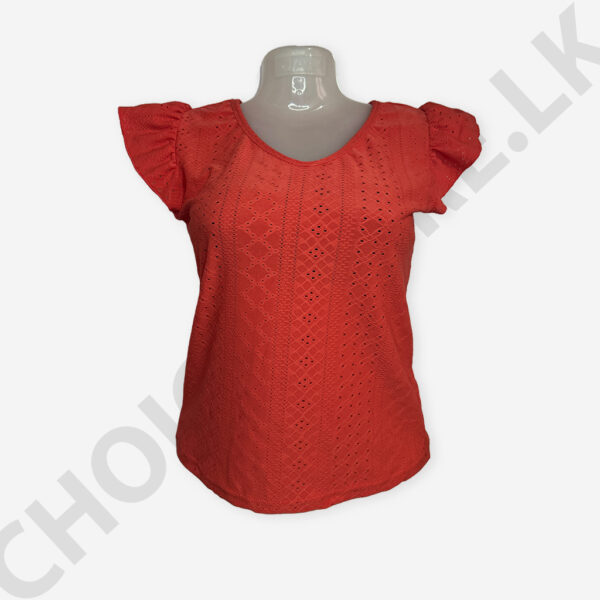 Cutlon Ruffle Sleeve Top Orange Color