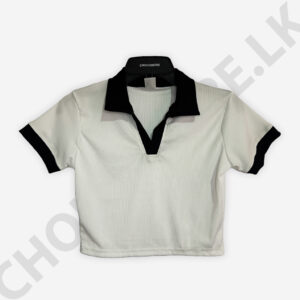 Short Sleeve Collar Crop Top White Color
