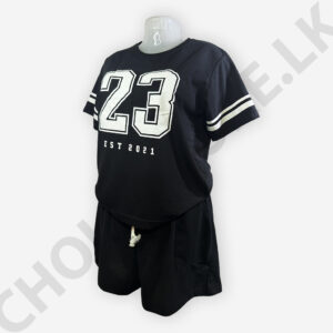 Black Color T-Shirt and Hot Short Set Two Pieces Outfits