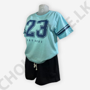 Blue Color T-Shirt and Hot Short Set Two Pieces Outfits