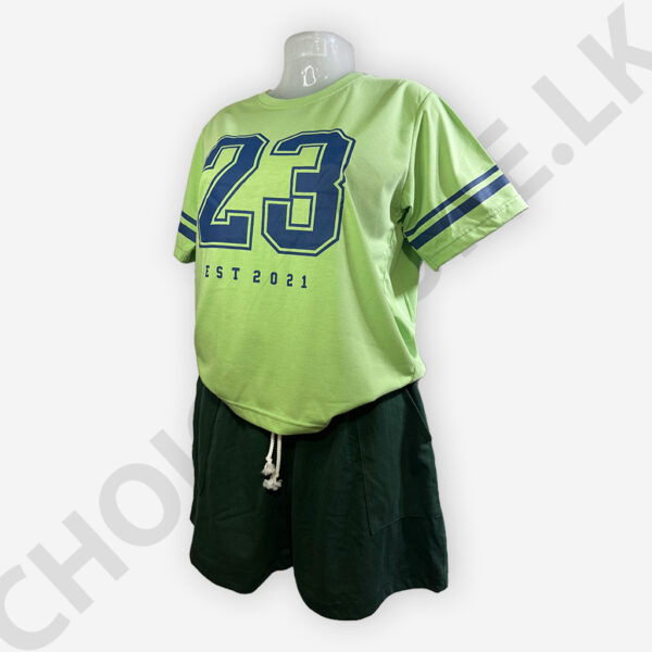 Green Color T-Shirt and Hot Short Set Two Pieces Outfits