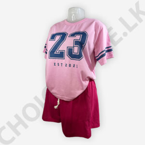 Pink Color T-Shirt and Hot Short Set Two Pieces Outfits