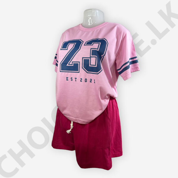 Pink Color T-Shirt and Hot Short Set Two Pieces Outfits