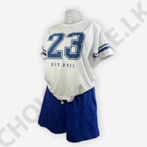 White And Blue Color T-Shirt and Hot Short Set Two Pieces Outfits