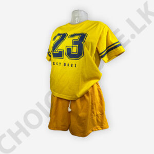Yellow Color T-Shirt and Hot Short Set Two Pieces Outfits