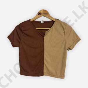 Two Tone Crop Top Dark Brown