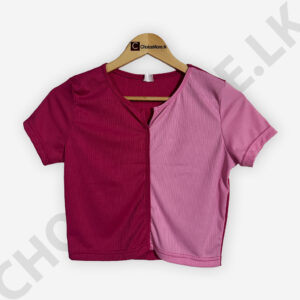Two Tone Crop Top Dark Pink