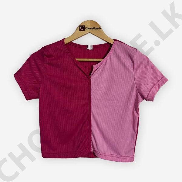 Two Tone Crop Top Dark Pink