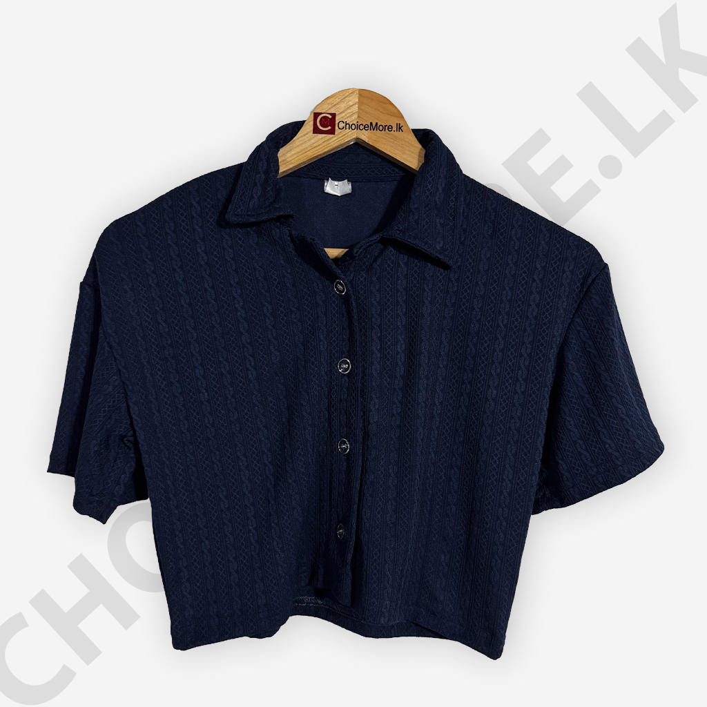 Button Front Dark Blue Color Blouse