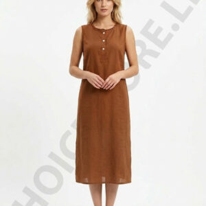 front open sleeveless dress brown color