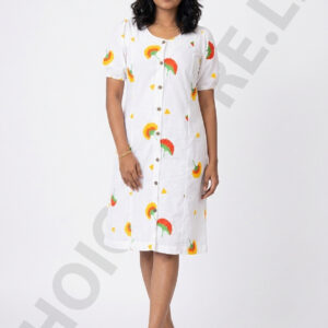 Home Page front open button frock white color