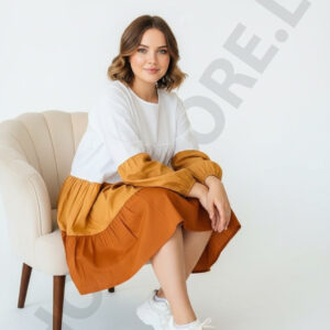 Home Page long sleeve short frock brown color