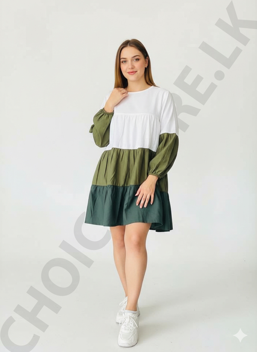 long sleeve short frock green color long sleeve short frock green color