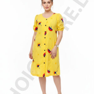 Home Page front open button frock yellow color