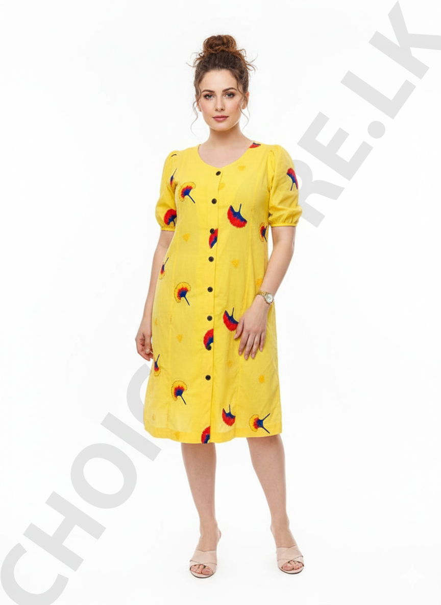 front open button frock yellow color front open button frock yellow color