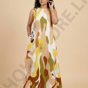 a line long frock sleeveless yellow color